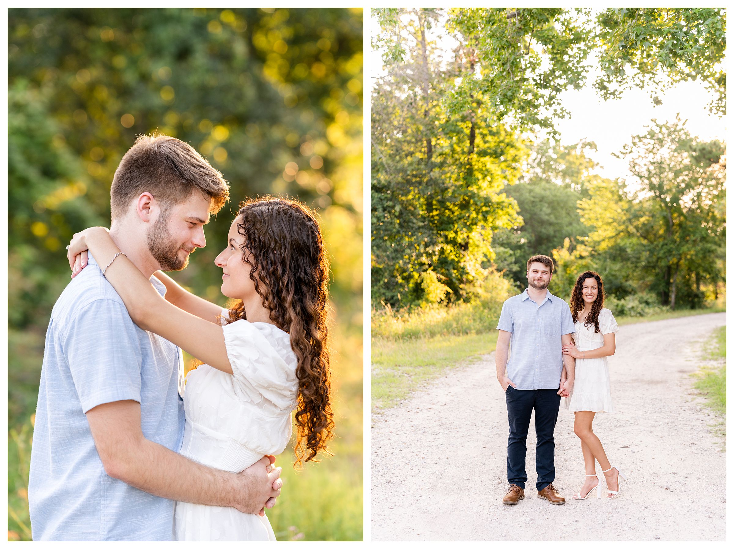 Sunset dressy couple's engagement session in nature at Cy-Hope in Cypress, Texas outside of Houston by Mary Beth Photography